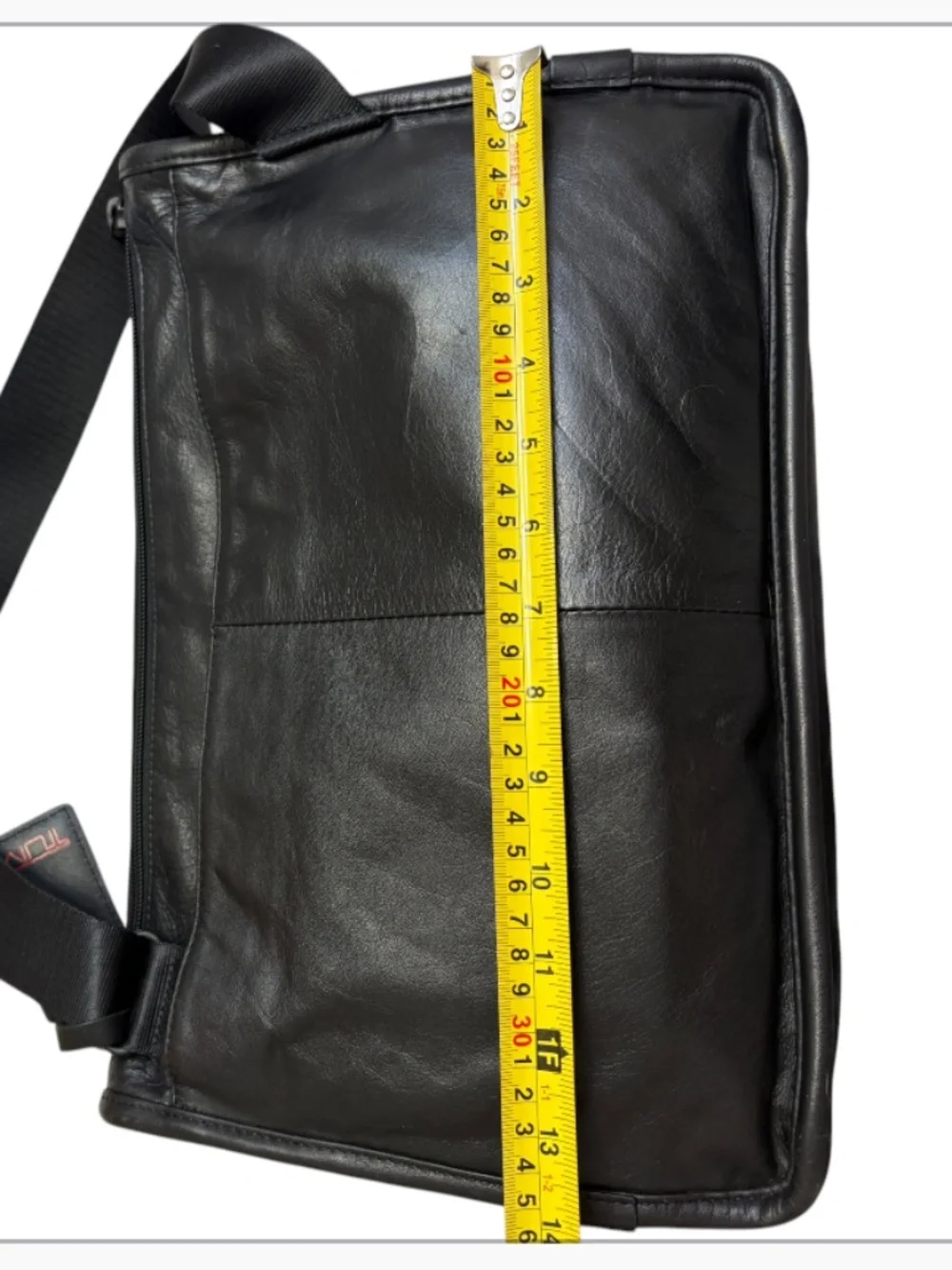 TUMI black leather large messenger bag